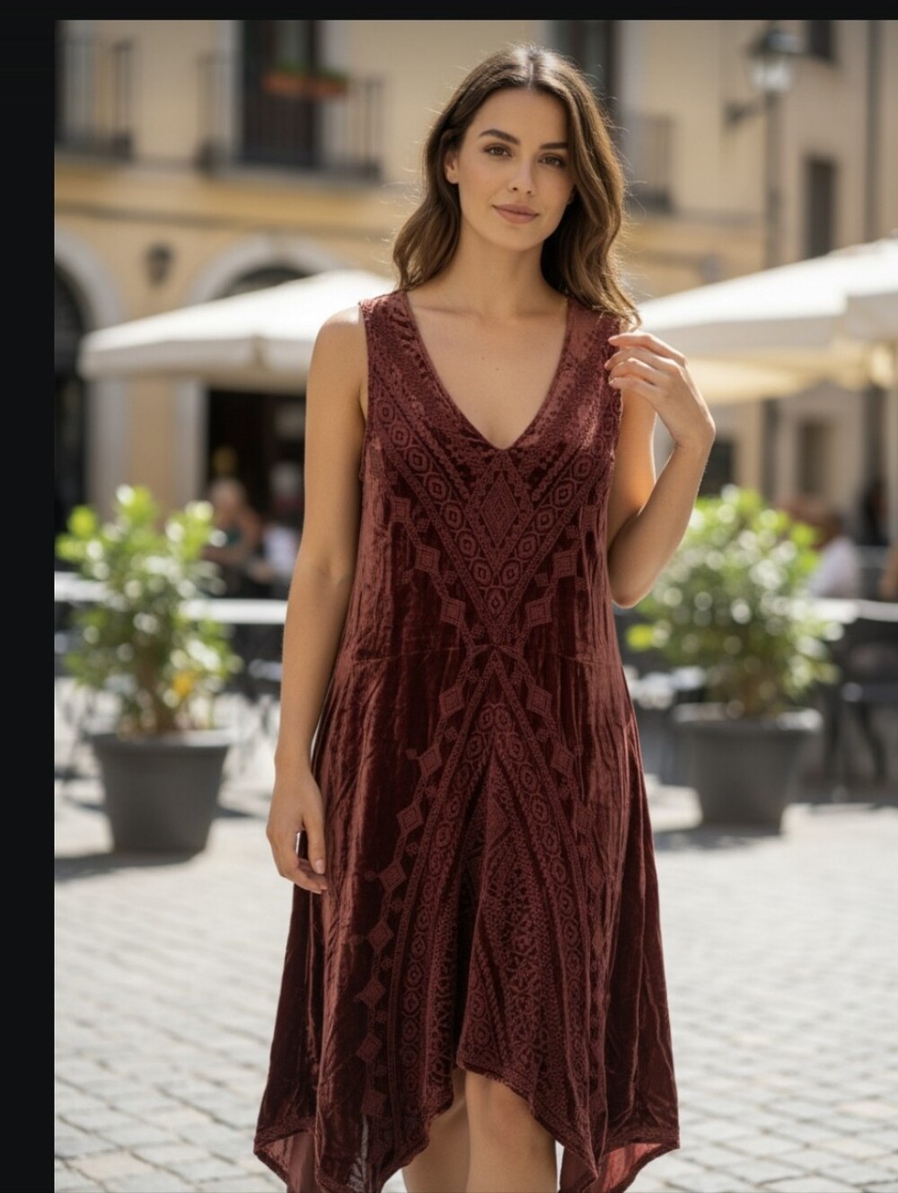 Johnny Was Sleeveless Asymmetrical Midi Dress